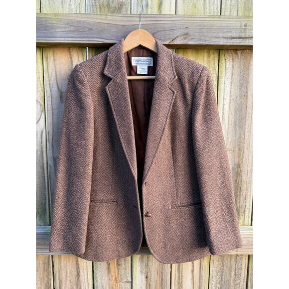 Vintage Wool Silk Tweed Blazer Brown Herringbone Jacket Made in Japan - Picture 2 of 9